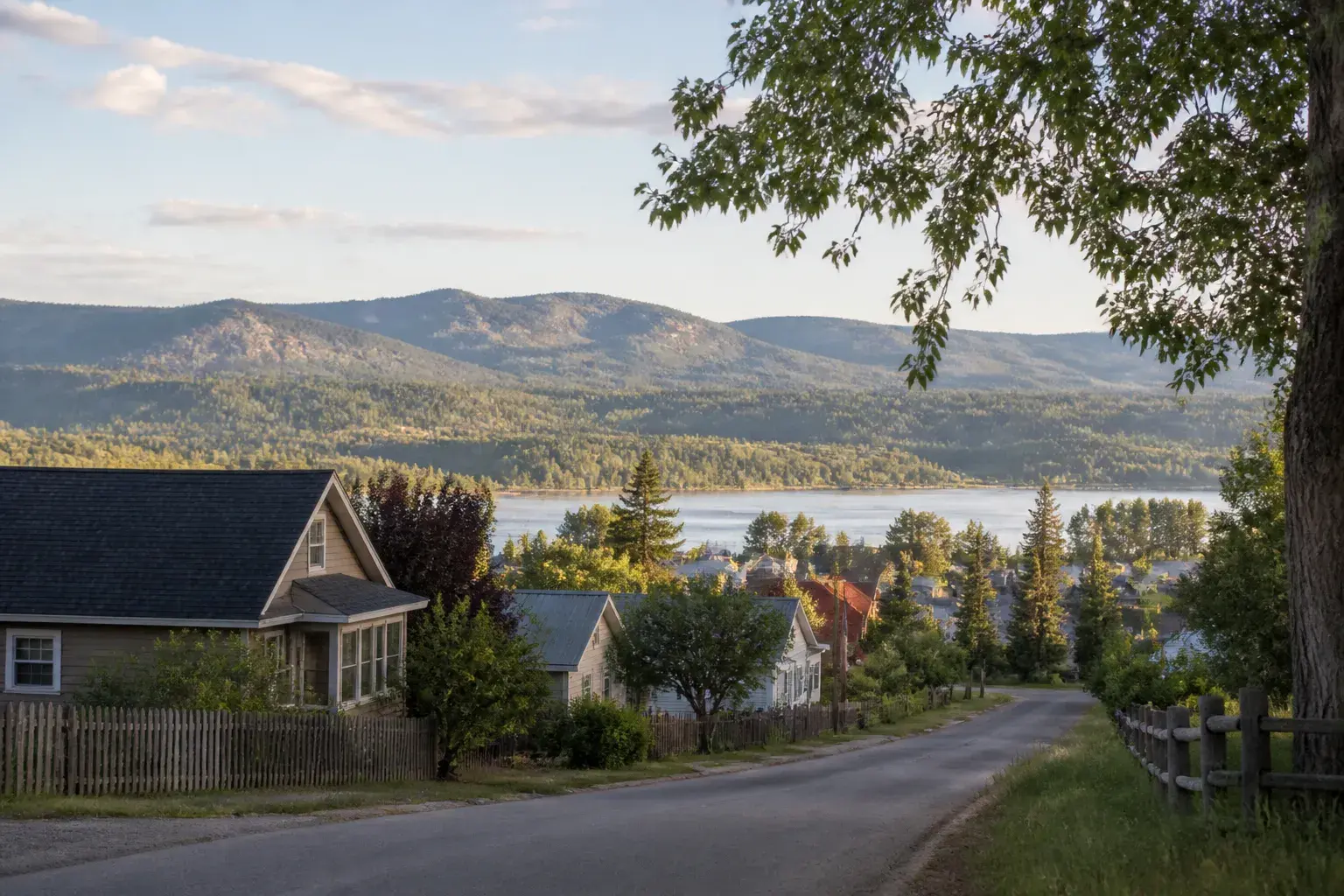 Bonner neighborhood with homes and river-valley trees.