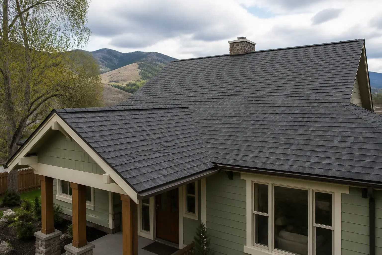 Finished roof repair blending seamlessly into a home roof.