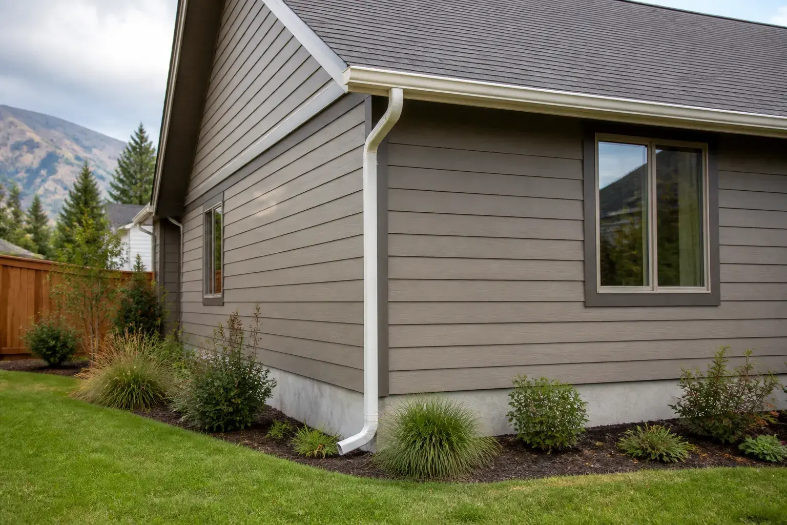 Completed gutter installation on a Missoula home exterior.