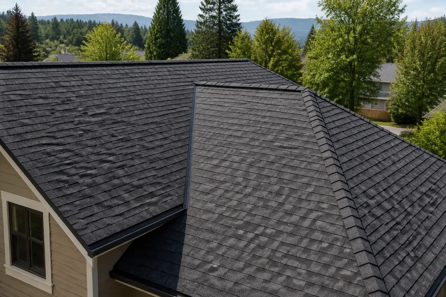 New shingle roof with crisp details on a home.